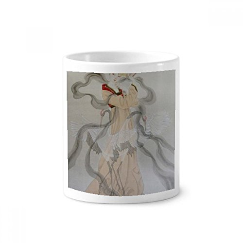 Tasse blanche Fan pliant en céramique de 350ml décorée style peinture chinoise