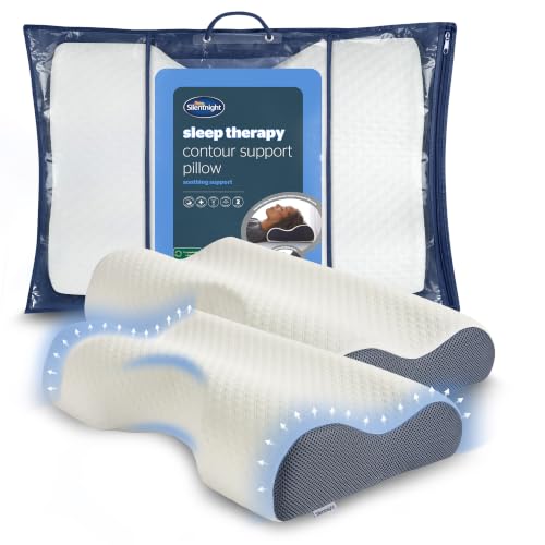 Image of Silentnight Sleep Therapy Contour Memory Foam Pillow Pair - Firm Orthopaedic Support Pillow for Shoulder and Neck Pain Relief with Removable Cover and Breathable Air Mesh Sides, 2 Pack