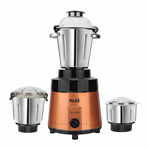 HANS AnyMix Pro 1800 Watts, Heavy Duty Mixer Grinder for Home, 3 Jars, Black/Copper Finish HANS AnyMix Pro 1800 Watts, Heavy Duty Mixer Grinder for Home, 3 Jars, Black/Copper Finish