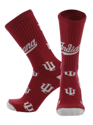TCK Indiana Hoosiers Crew Socks - Men's & Women's NCAA Fan Apparel - Mayhem (White/Crimson, Made in USA, Medium)