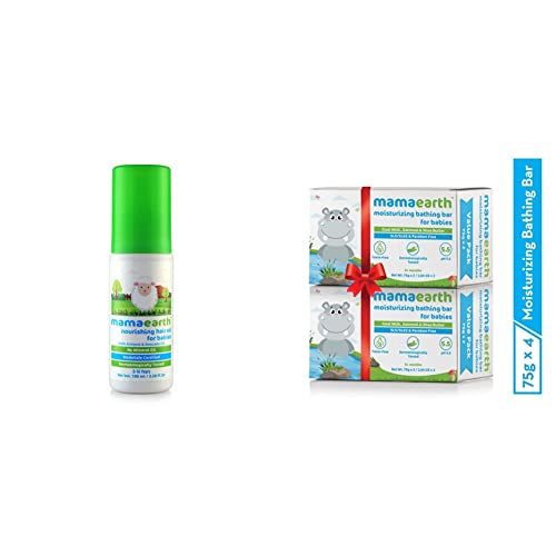 Image of Mamaearth Nourishing Baby Hair Oil With Almond & Avocado, 100Ml And Mamaearth Bathing Bar For Babies - Pack Of 4