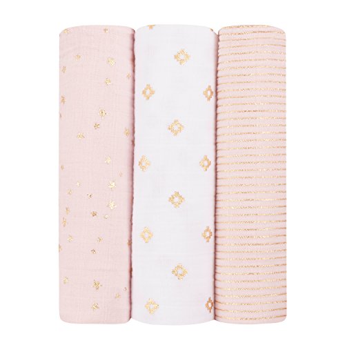 aden + anais metallic swaddle 3 pack, primrose