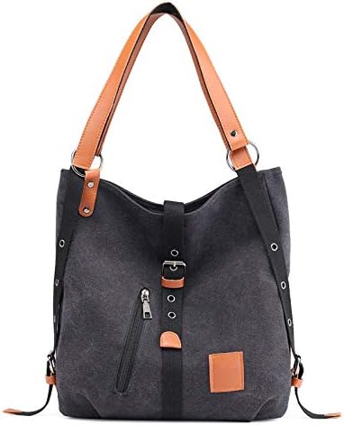 Sunleety Canvas Tote Handbag Women Backpack Shoulder Bag, 3 in 1 Travel Rucksack Crossbody Bag Vintage Schoolbag Casual College Daypack Purse for Girl Ladies (Black)