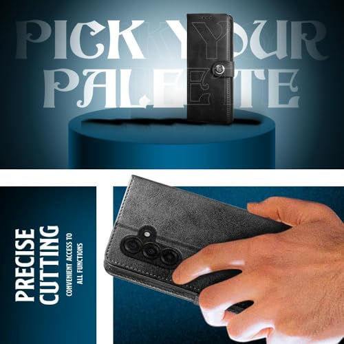 Image of WOW IMAGINE Shock Proof Flip Cover Back Case for Samsung Galaxy M17 5G | A17 5G | F17 5G (Magnetic Button Flip Case | Wallet Pockets & Stand | Leather Finish | Haze Black)