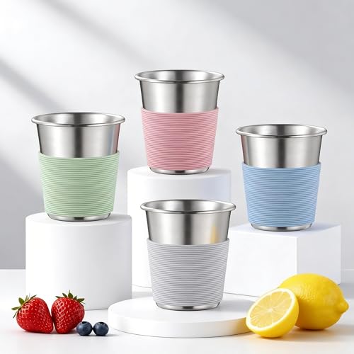 HaWare Stainless Steel Cups for Kids with Silicone Sleeves, 8oz