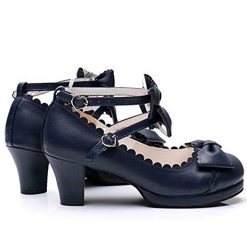 Women's Double Bowtie Straps High Heel Pumps Sweet Princess Girls Lolita Cosplay Shoes4