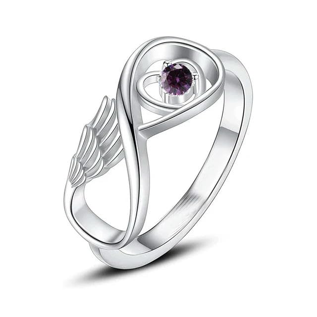 Bague de crémation pour cendres funéraires avec pierre améthyste et aile ange