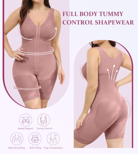 Image of M MYODRESS Fajas Colombianas Plus Size Postpartum Full Body Shaper with bra | 52%Nylon 48%Spandex, 3 row hook Adjustable Compression, breast support and butt lifter, for postpartum post surgery daily