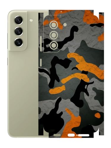 Image of AtOdds - Full Body Back Screen Guard Protector Film - Lamination Wrap Skin Sticker Compatible with Samsung Galaxy S21 FE | Scratchproof Matte Finish (Design - Orange Camo)