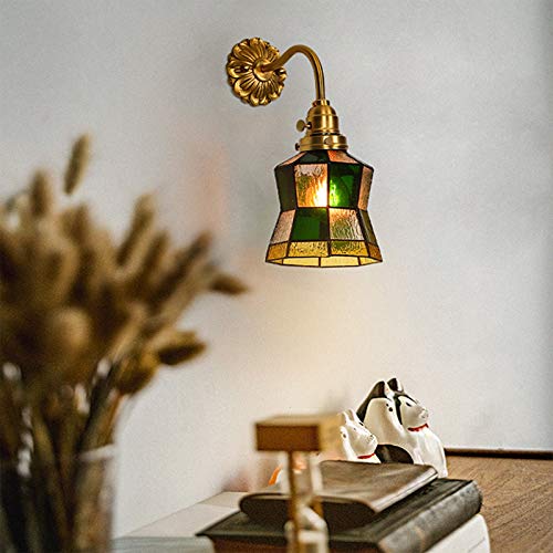Lampa ścienna retro mosiężne kinkiety wewnętrzne E27 kreatywny salon metalowa dekoracja domu vintage kinkiet ścienny z witrażem abażur do jadalni lampa B (A)
