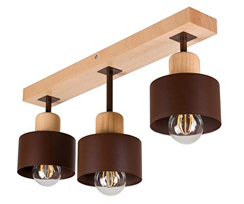 alfalux Lámpara de techo LED lámpara para sala de estar cocina dormitorio moderno metal y madera haya marrón/madera 3 pantallas BR50x7BU