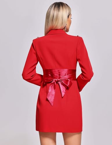 Belted Lapel Blazer Dress Long Sleeve Womens Blazer Elegant Red Blazer4