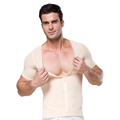 Stworld Mens Bodysuit Elastic Vest Abs Abdomen Mesh Patchwork Undershirt with Zipper Nude