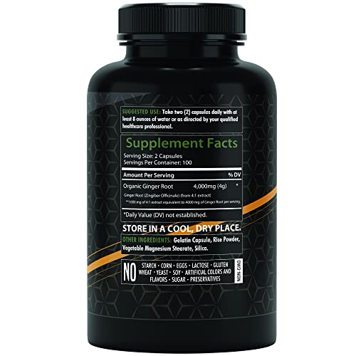 Healthfare Ginger Root Capsules 4000Mg | 200 Count | Ultra Strength Supplement | Gluten-Free & Non-Gmo #TOP1