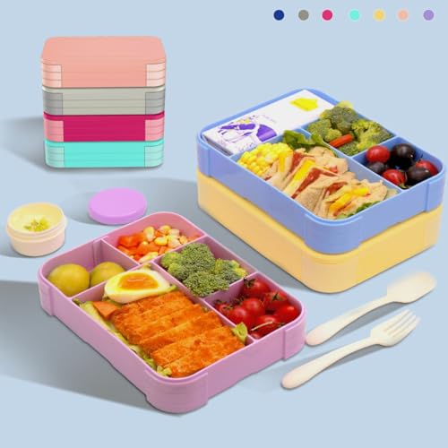 XJIANFU Brotdose Kinder mit Fächern,1200ml Auslaufsichere Bento-Box, Kinder-Lunchbox,Auslaufsicher Fächern,Jausenbox Brotbox für,Mädchen & Jungen,Mikrowelle/spülmaschinenfest (Blue)