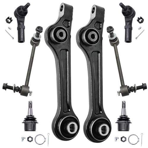Image of Detroit Axle - RWD Front End Suspension Kit for Chrysler 300 Dodge Charger Challenger 2 Rearward Lower Control Arms 2 Lower Ball Joints 2 Outer Tie Rods 2 Sway Bar Links Replacement - 8pc Set