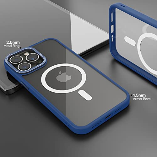 Image of Vaku Luxos Clear Armor MagPro for iPhone 14 Pro Case Cover, Shockproof, Scratch Resistant, Slim, Thin, Military-Grade Metal Ring Camera Protection, Compatible with MagSafe Back Cover - Dark Blue