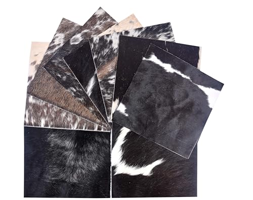 Natural Cowhide Leather Squares, Mixed Colors Hair-On Hide, 6 * 6 Inch, Pack of 10 (Black)