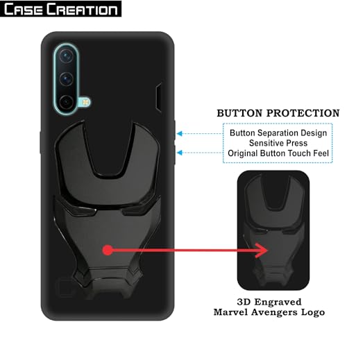 Image of COVERLY Official 3D Touch Feel Trending Real Hero Avenger Logo Mask Soft Rugged Grip Iron Man Super Power Cartoon Movie Silicone Matte Strong Back Cover for Oneplus Nord CE -Black
