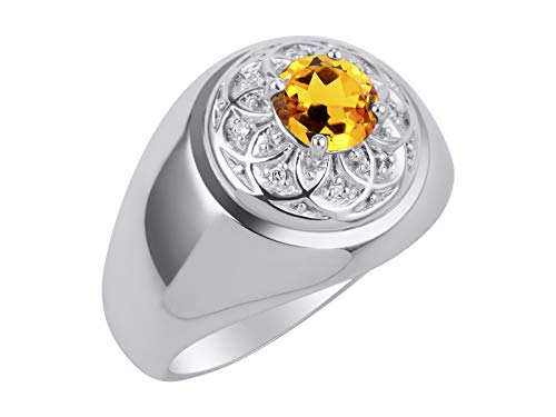 Image of Rylos Men's Designer Gypsy Ring with 7MM Round Gemstone & Diamond - Birthstone Rings in Sizes 8-13 in Sterling Silver