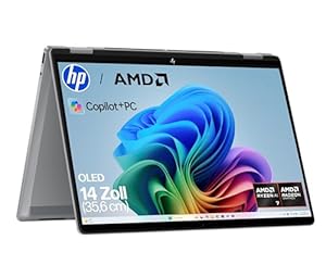 HP OmniBook X Flip 2in1 Next Gen AI Laptop| AMD Ryzen AI 7 350 (8C) | dedizierte NPU für KI | 50 NPU Tops | Copilot+ PC | 14" 3K 2880x1800 OLED-Touchscreen | 16GB | 1TB SSD | Win11 | QWERTZ | Silber