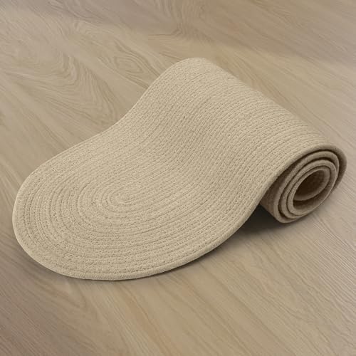 Image of Encasa XO Table Runner for 4 Seater | Handmade Ribbed Style Cotton | 30x137 cm | Beige | for Dining & Center Table