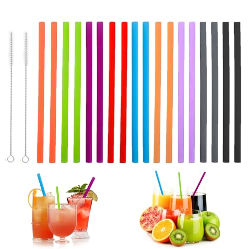 18Pcs Reusable Silicone Straws with 2 Cleaning Brushes - Colorful Bendy Drinking Straws for Juice, Smoothies & Cocktails | Eco-Friendly Alternative to Plastic Straws
