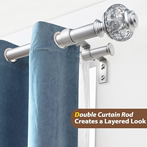 Usfook 1 Inch Double Curtain Rods 72 To 144 Inches (6-12 Ft) Silver Drapery Rods For Windows 69 To 140 Inches, Telescoping Dual Curtain Rod With Translucent Finials #TOP1