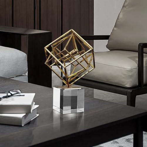 Escultura geométrica dorada moderna con base de cristal miniatura 5