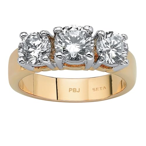 PalmBeach Yellow Gold-Plated Round Cubic Zirconia 3-Stone Bridal Ring Sizes 5-10