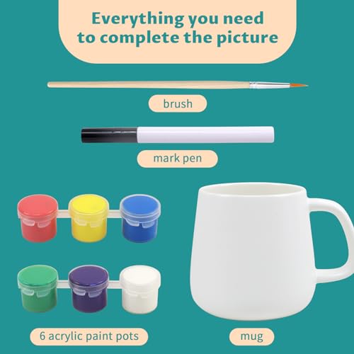 goldentime DIY Mug Painting Kit for Adults & Kids Includes Blank Ceramic Mugs to Decorate, Paintable Mugs, and Painting Supplies– Paint Your Own Mug for Mother's Day Father's Day!