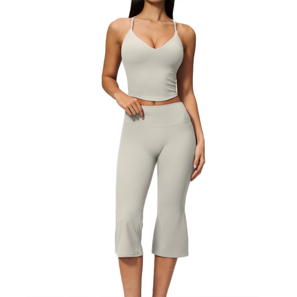 JPXJGT Tank Top Butt Lift 7 Flared Leggings Athletic Workout Outfit