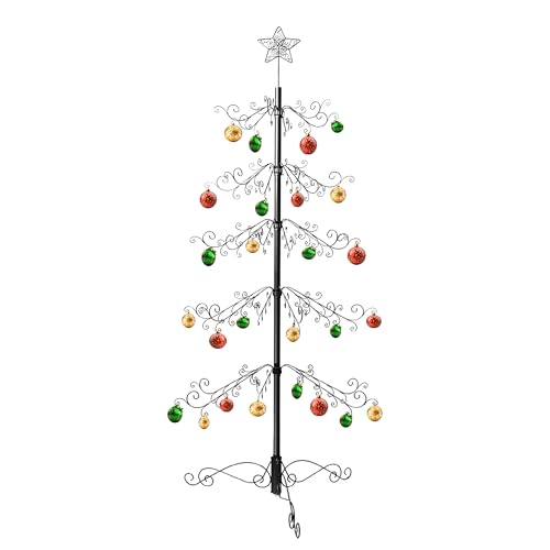 HOHIYA 7 Feet Wrought Iron Christmas Tree Metal Ornament Display Stand Holder Hanger Wire Hanging Spiral for Halloween Glass Balls Decorations Gift 174 Hooks Craft Black