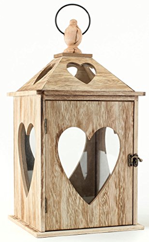 levandeo 2er Set Laternen aus Holz und Glas mit Herz Herzfenster - Windlichter Farbe braun - Tischlaternen Holzlaternen Gartenlaternen Landhaus Dekoration – Bild 2