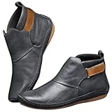 Bottines pour femme - Coupe large - Chaussures compensées confortables - Décontractées - Antidérapantes - Automne et hiver - Bottes de marche en plein air confortables pour femme, Gris, 40 EU