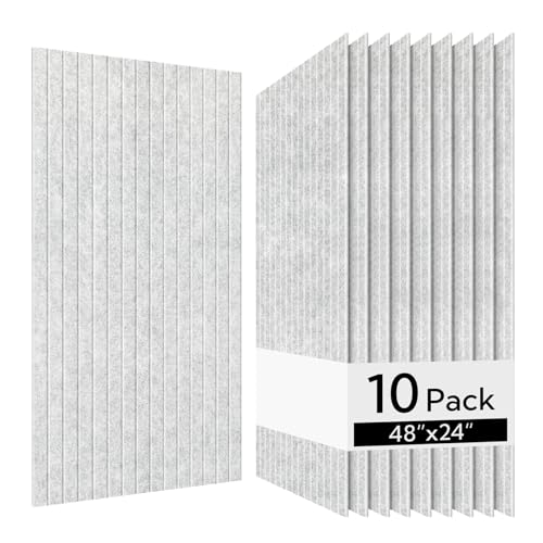 Olanglab Acoustic Wall Panels 10 Pack, 48 x 24 per Acoustic Panels Sound Absorbing, Decorative Sound Panels for Home Studio and Office, Silver Gray
