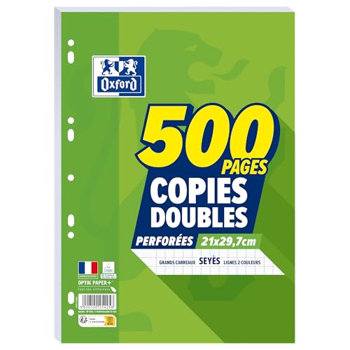 OXFORD Copies Doubles Grands Carreaux Seyès 500 Pages blanches 90g sous film
