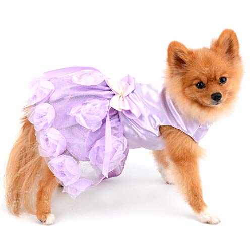 Paideful Pet Dress For Small Dog Girls Luxury Puppy Wedding Dress Rose Flower Lace Tutu Skirt Silky Bow Birthday Party Dog Clothes,Purple,Size Xl #TOP2