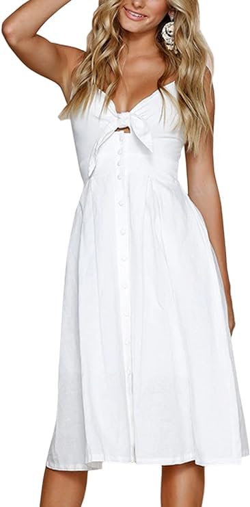 ECOWISH Vestidos femininos de verão com laço frontal, decote em V...