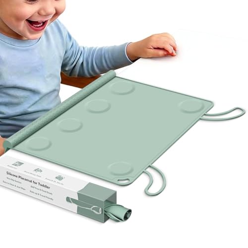 DZDOV Silicone Placemat for Toddler Eating: Wipe Clean & Roll Up in The Diaper Bag - Table Mat for Restaurant/Travel/On-The-Go