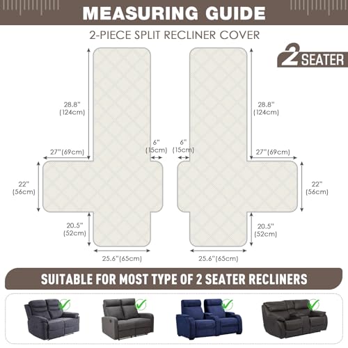 Image of TAOCOCO 100% Waterproof Loveseat Recliner Cover, Non Slip Split Loveseat Covers for Reclining Loveseat with Elastic Straps(2 Seater, Taupe)