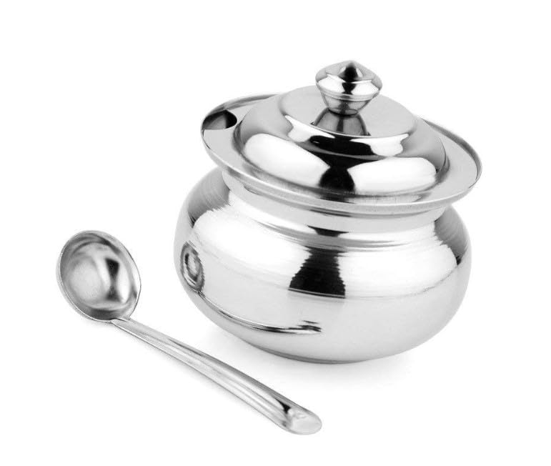 Image of YOZTI 150 ml Stainless Steel Ghee Pot, Ghee Pot with Spoon, Pickle Container, Oil Container for Kitchen & Dining, Silver