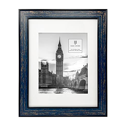 Isaac Jacobs 11x14 (Matted 8x10) Navy w/Gold Double Border Picture Frame