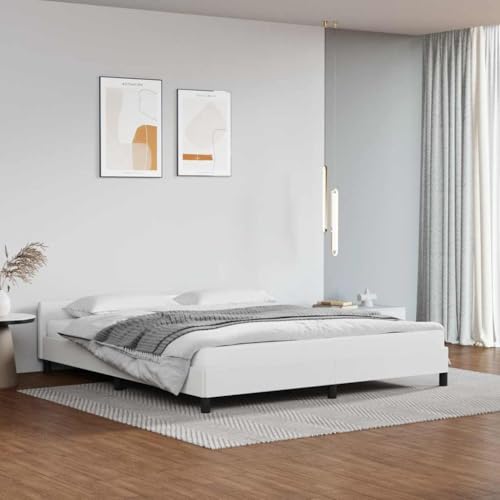 FWIKDUN Cadre de lit stable avec tête de lit blanc, 180 x 200 cm, cadre de lit avec tête de lit en cuir synthétique facile à nettoyer et lattes en contreplaqué, cadre de lit avec matelas