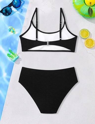 Image of Girls Swimsuit V Neck Bikini Set Color Block with Cover Up 3Pcs Bathing Suits