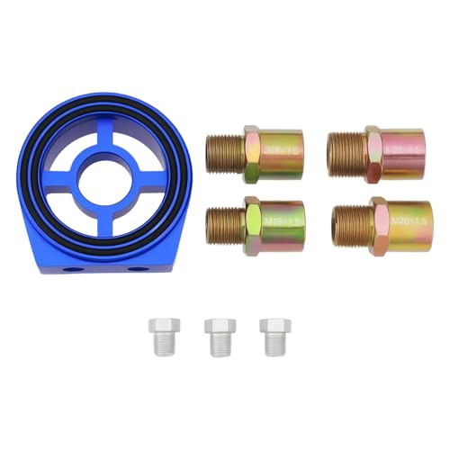 OTOTEC 1Set Kit Piastra Adattatore Sandwich Filtro Olio 1/8 NPT Adattatore Sensore Temperatura Olio Adattatore Pressione Filtro Olio M18 M20 M22 Adattatore Filettatura 3/4-16 Blu