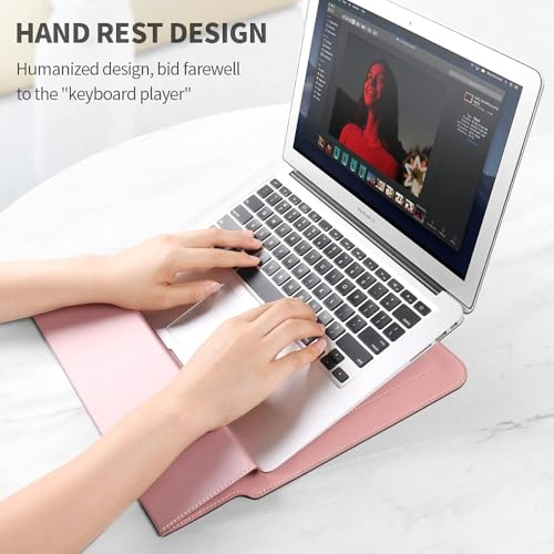 Image of TechTrendz Laptop Case Sleeve with Stand Adjustable & Foldable, Universal Multi-Function PU Leather Laptop Sleeve Case for MacBook Neo A3404, 13 /14 inch Laptop Bag with Heat Dissipation (Grey)