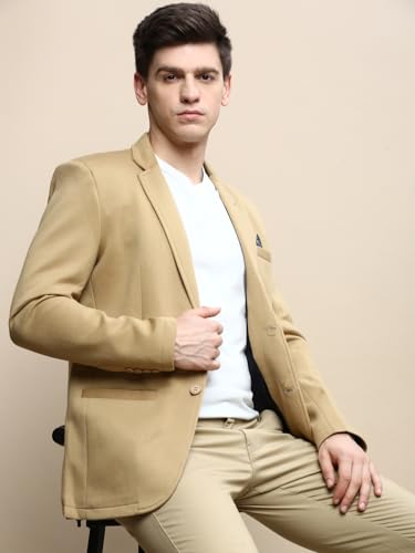 Image of SHOWOFFFF Men Solid Single Breasted Party Blazer | Notched Lapel Full Sleeves Cotton Blazer's for Mens | Slim Fit Regular Length Blazers for Men's