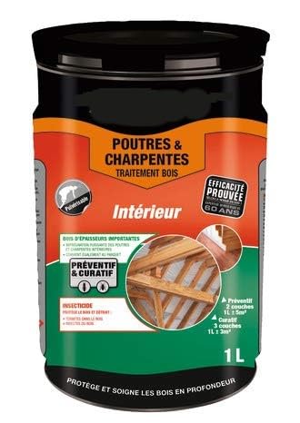 TRAITEMENT INSECTICIDE SPECIAL POUTRES ET BOIS DE CHARPENTE CONTRE VRILLETTES 700/883 CAPRICORNES TERMITES PREVENTIF ET CURATIF 1L