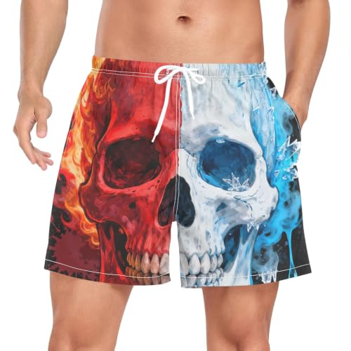 Traje de baño de secado rápido hombre esqueleto rojo bañador gótico playero